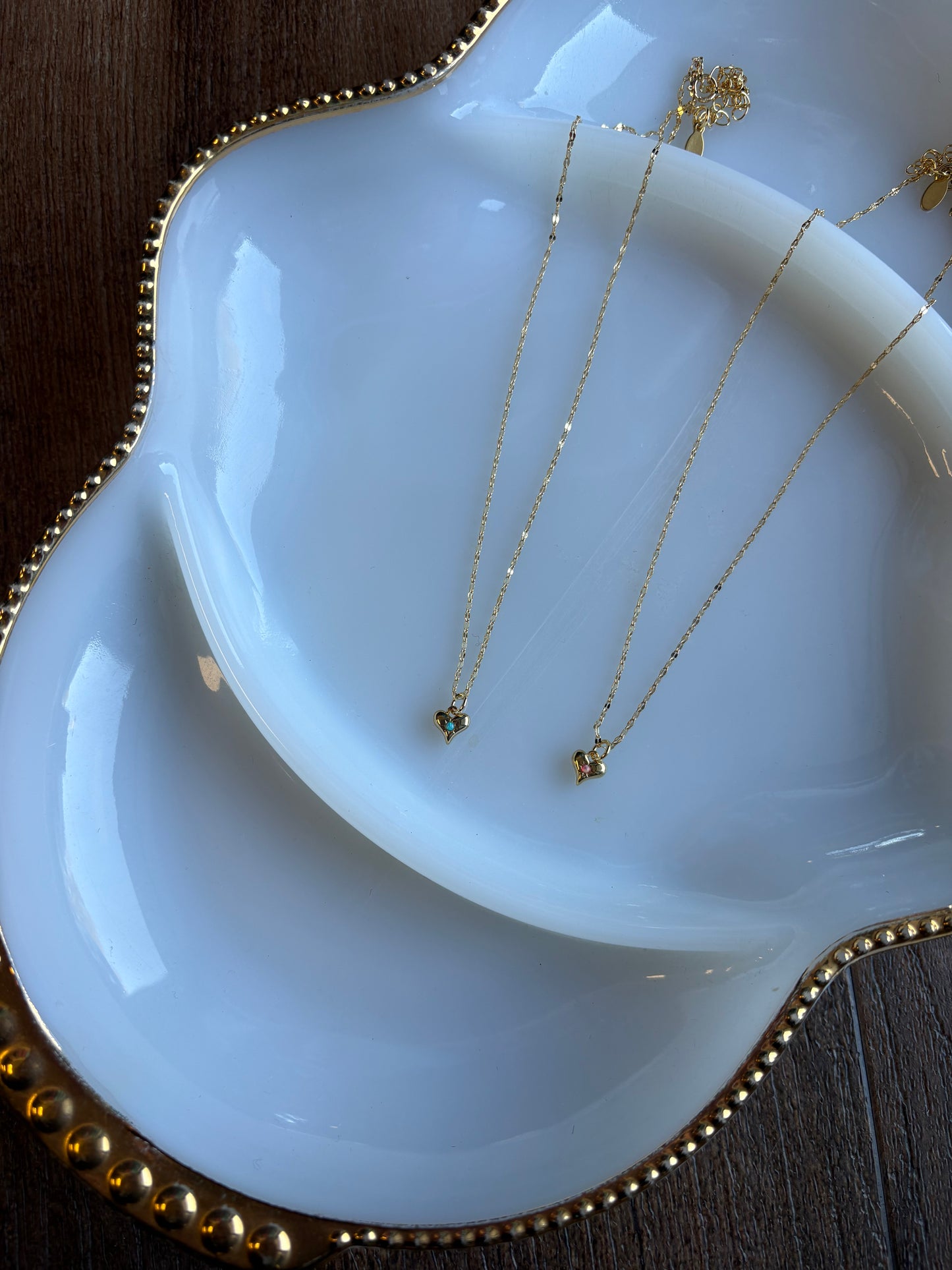 Opal Dainty Heart Necklace Blue or Pink Opal