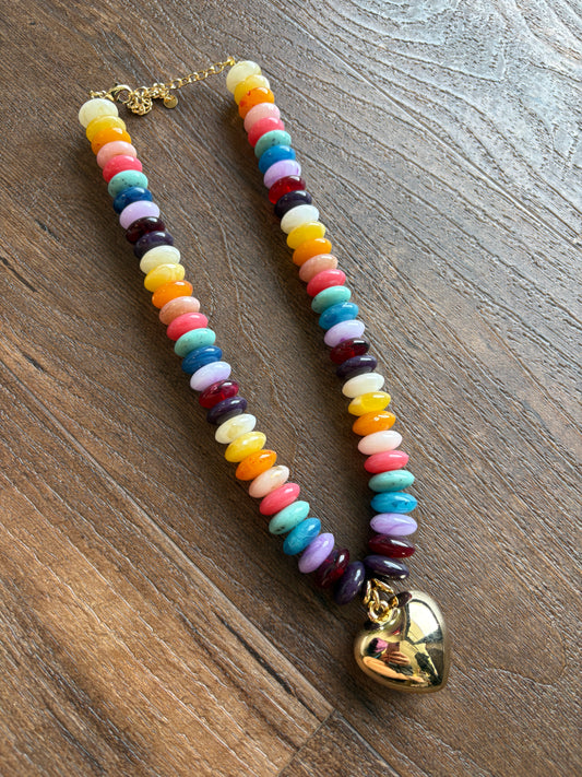 Multi Gemstone Heart Statement Necklace