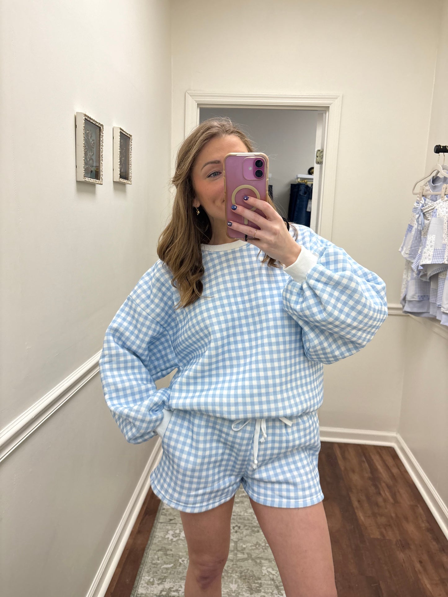 Baby Blue Gingham Shorts Set