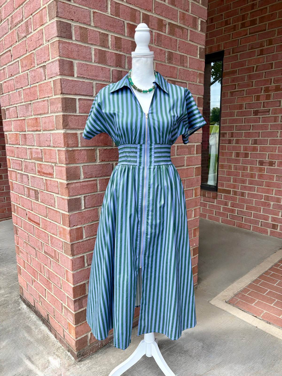 Blue Green Striped Midi Dress
