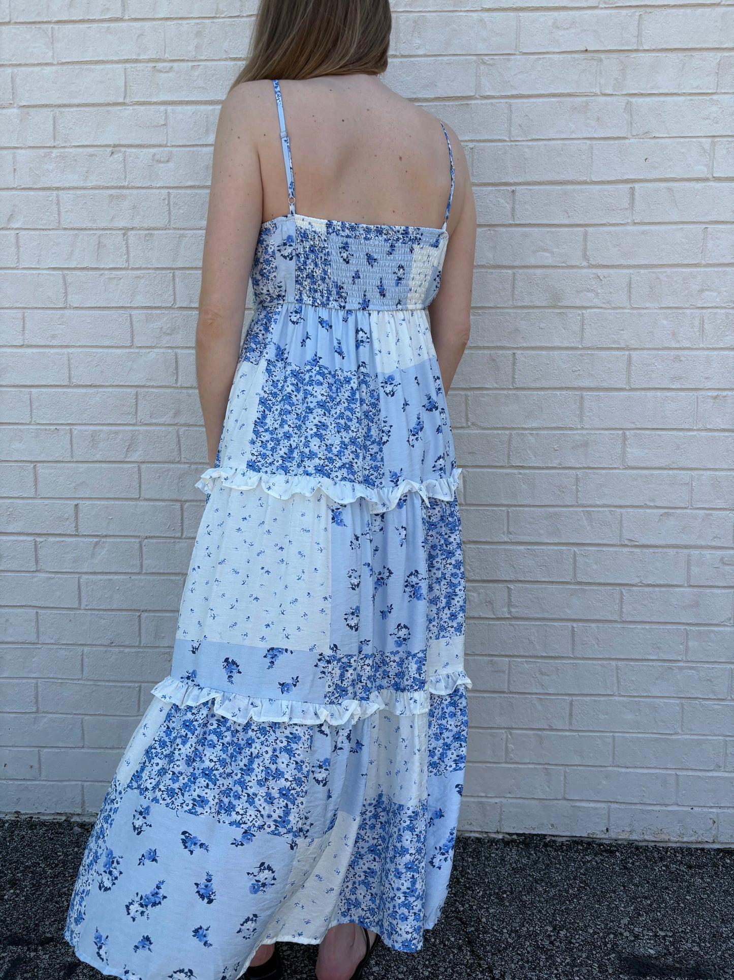 Blue Patchwork Midi Dress