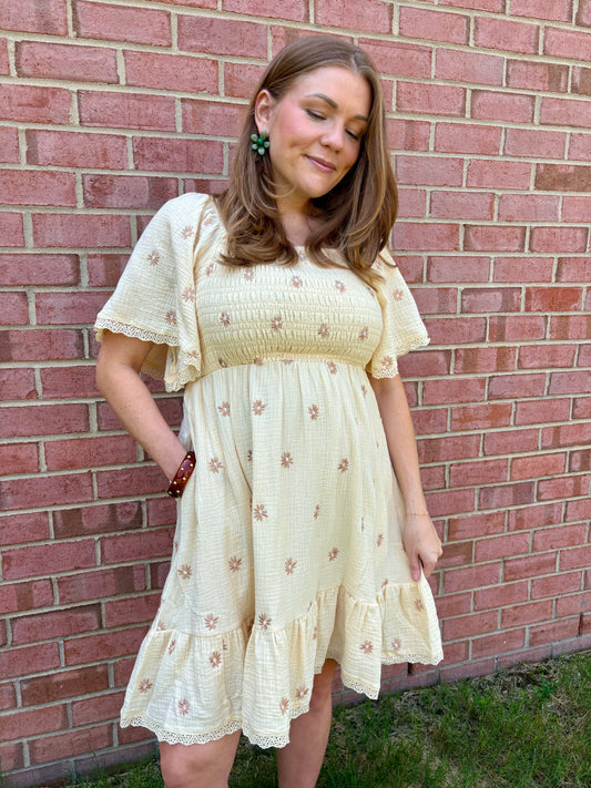 Bailey Cream Embroidered Mini Dress