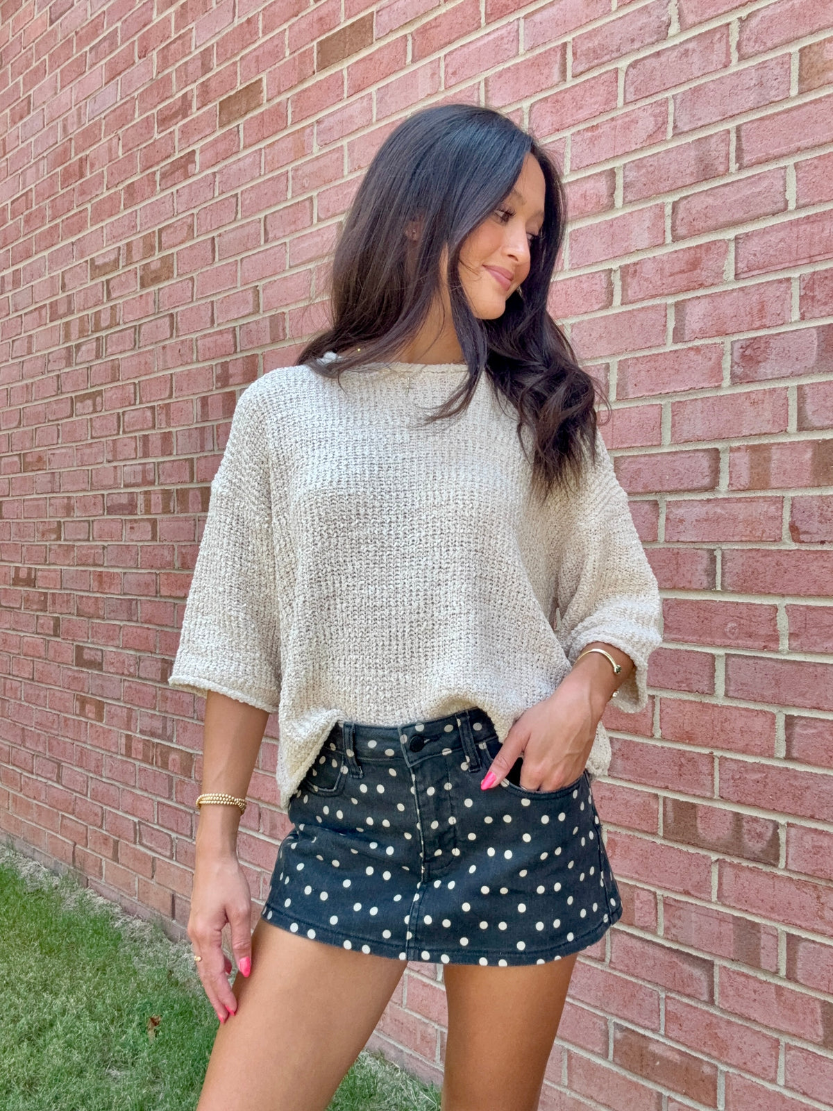 Black Polka Dot Denim Skort