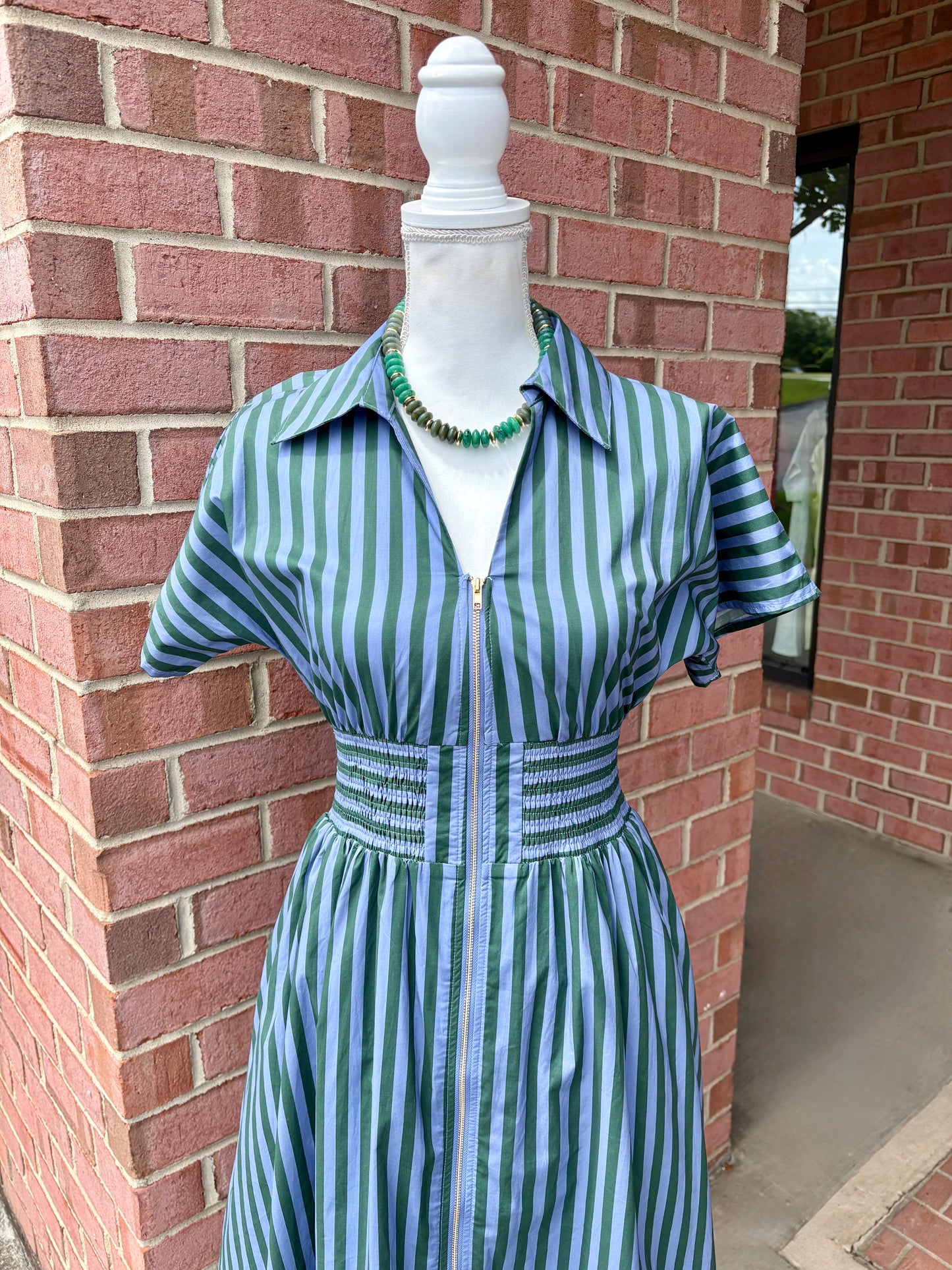 Blue Green Striped Midi Dress