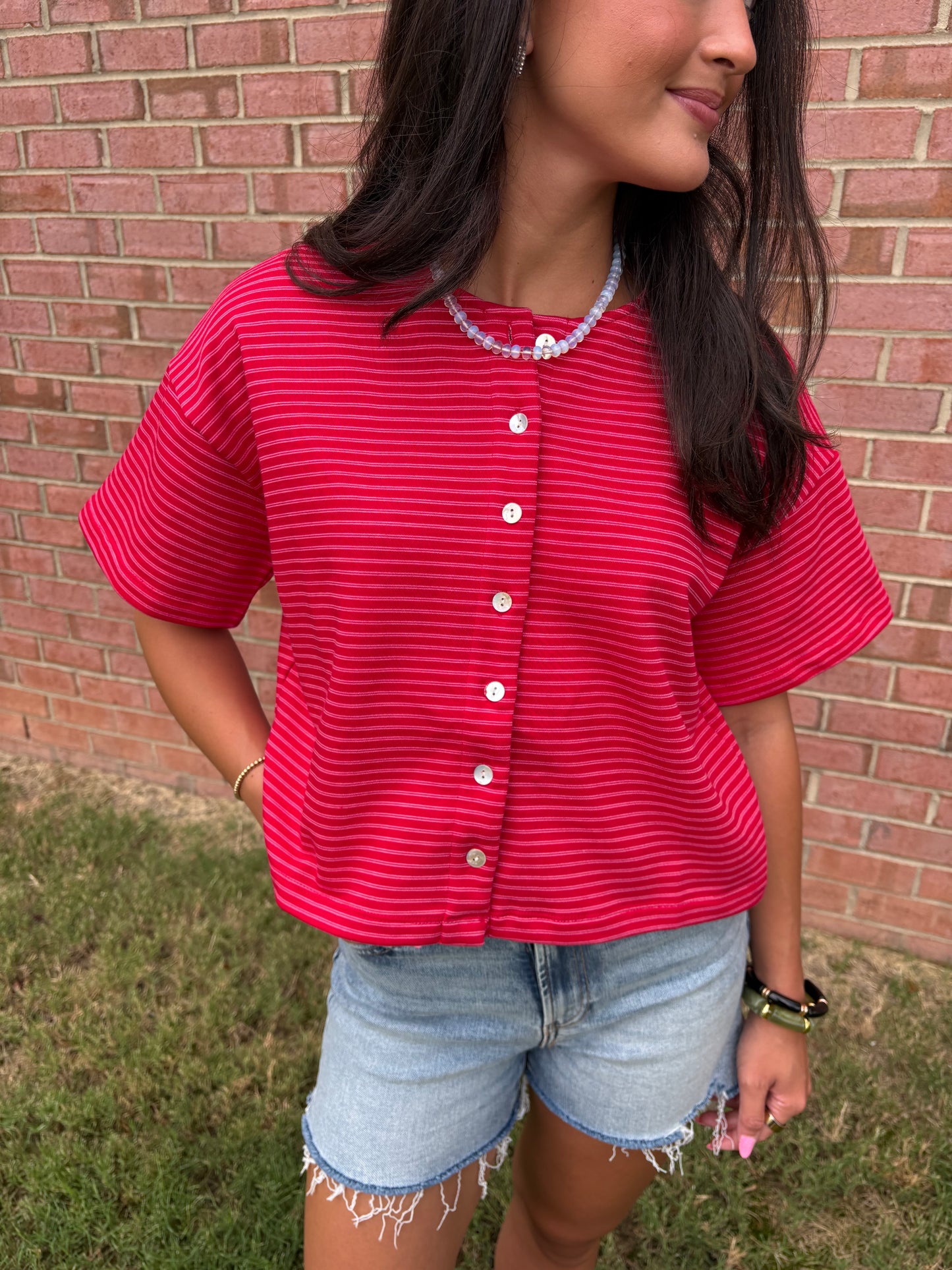 Camille Red Striped Top
