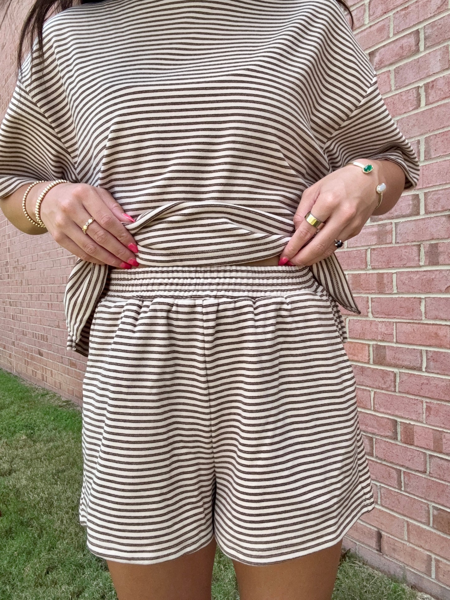 Buttery Soft Cream Striped Matching Set