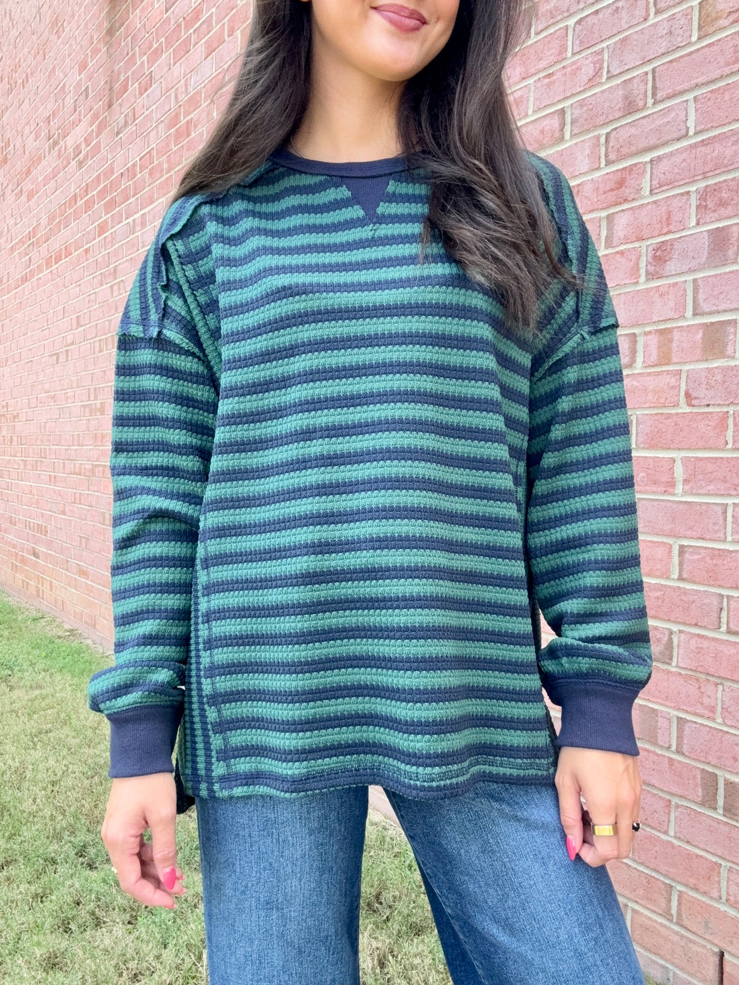 Olive Navy Striped Pullover