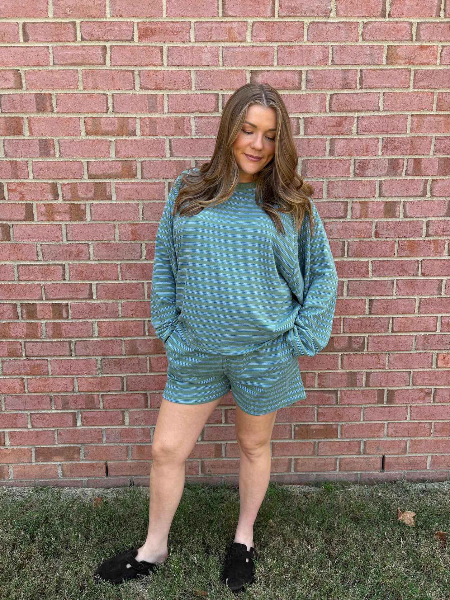Teal Sage Striped Matching Set