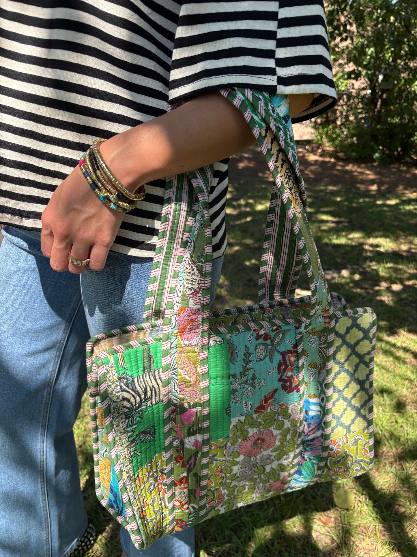 Green Small Quilted Tote