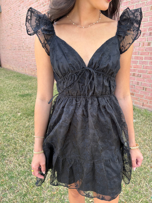 Black Chiffon Embroidered Dress