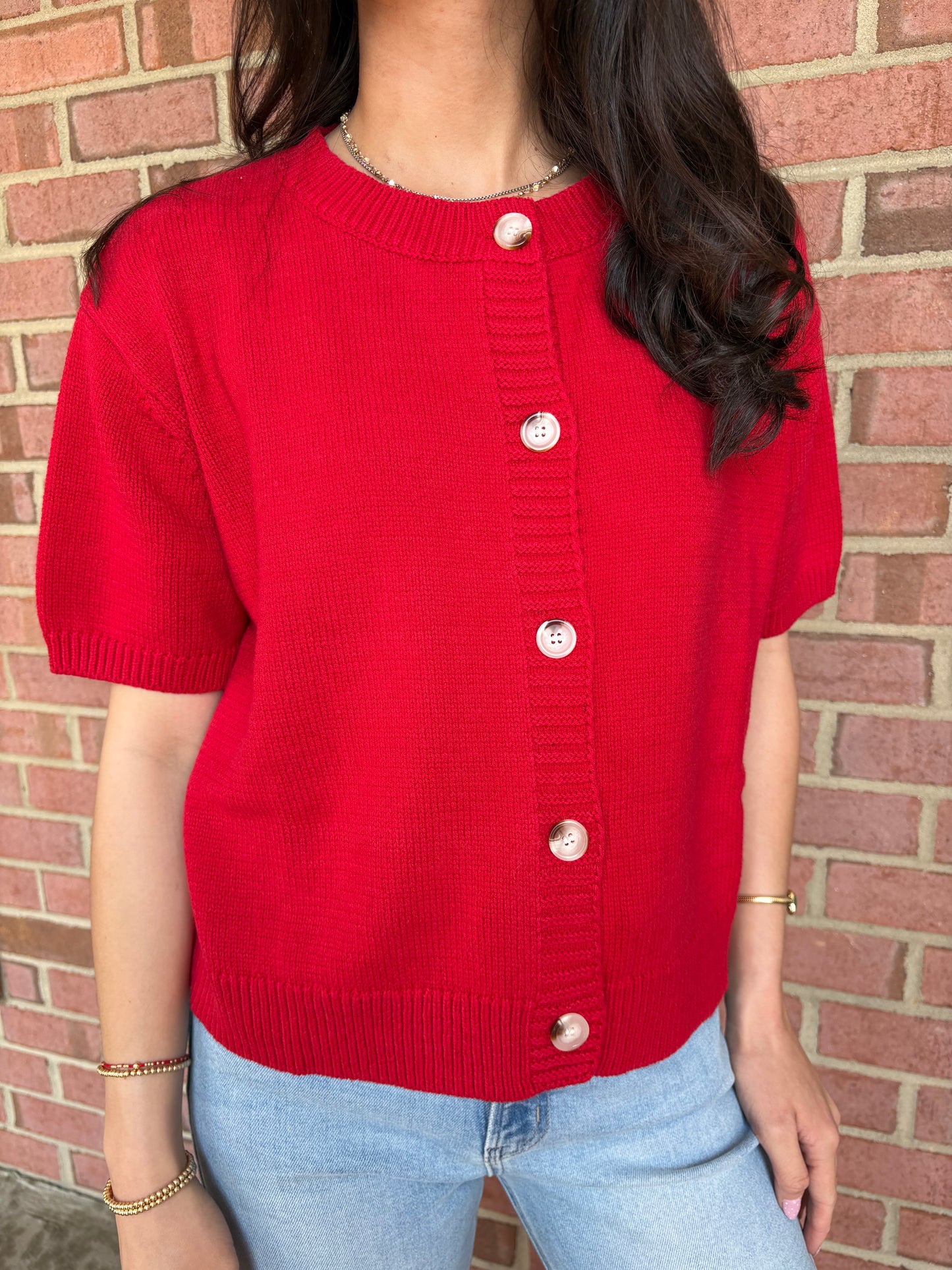 Red Short Sleeve Cardigan