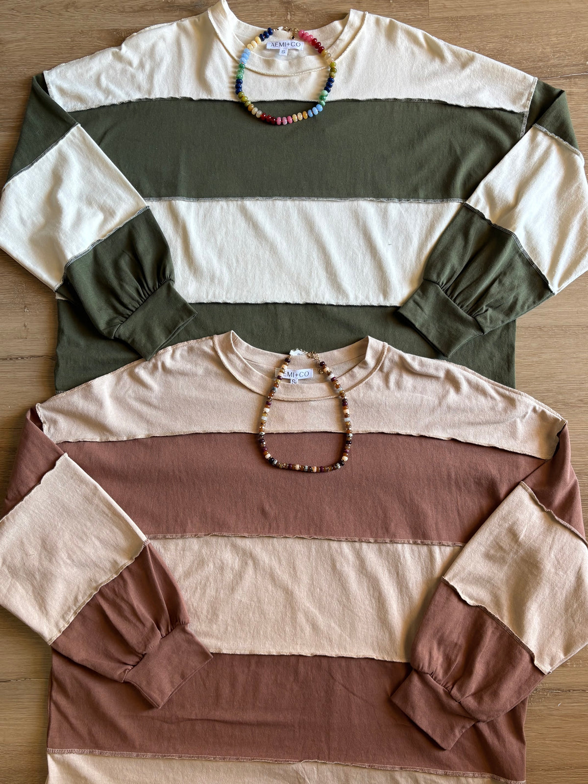 Contrast Striped Long Sleeve Tops