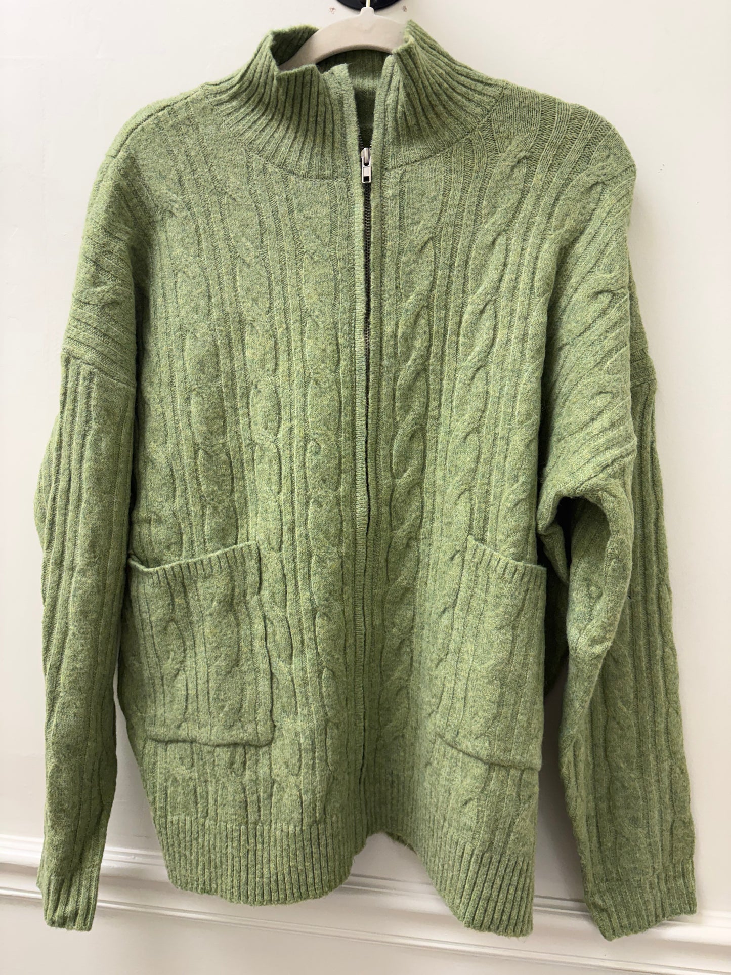 Green Zipper Cable Cardigan