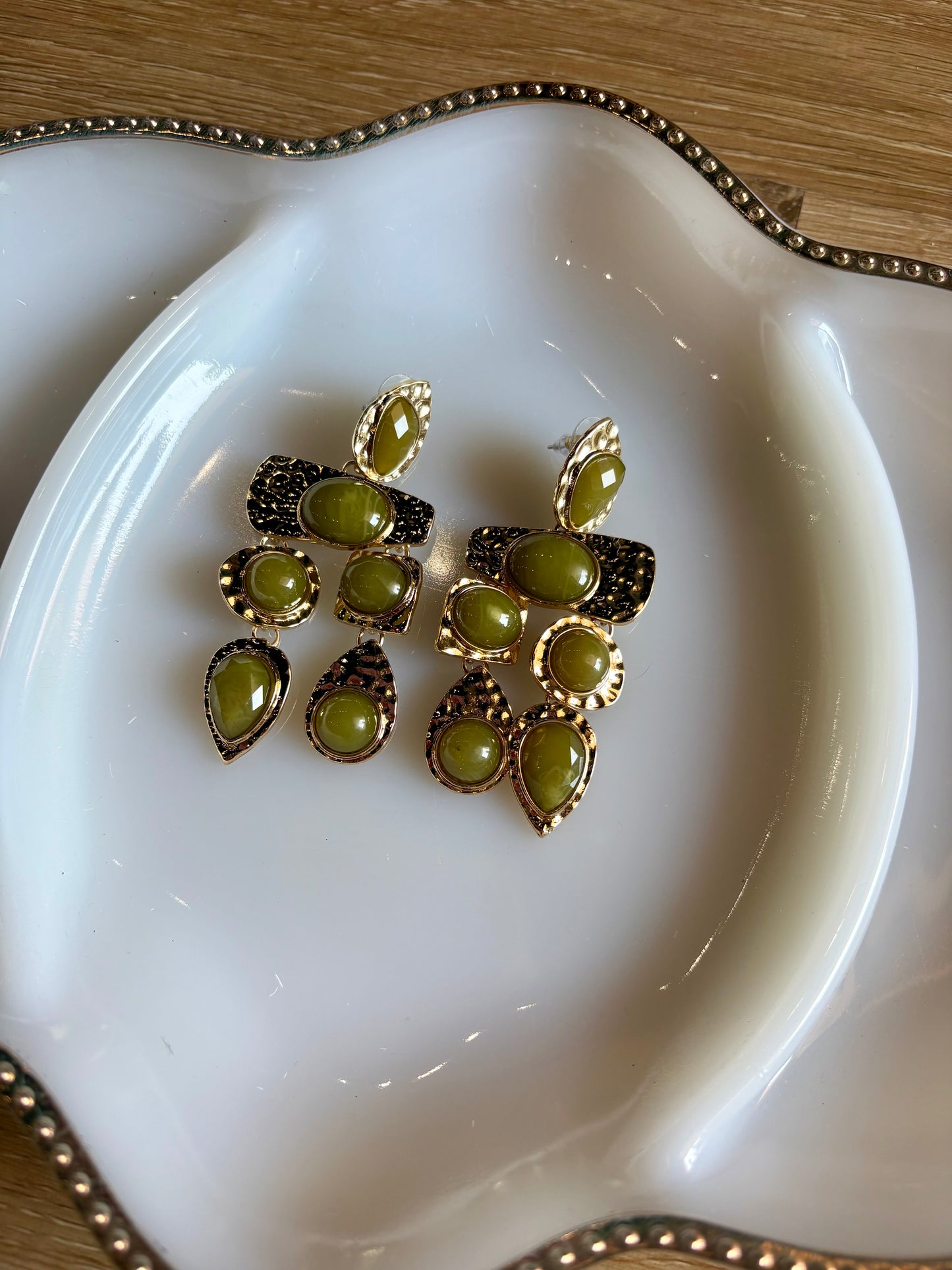 Olive Stone Drop Earrings