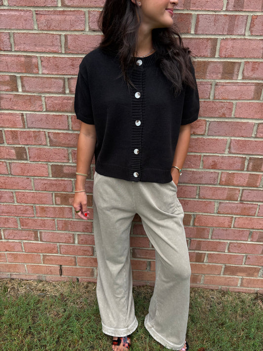 Black Knit Short Sleeve Cardigan