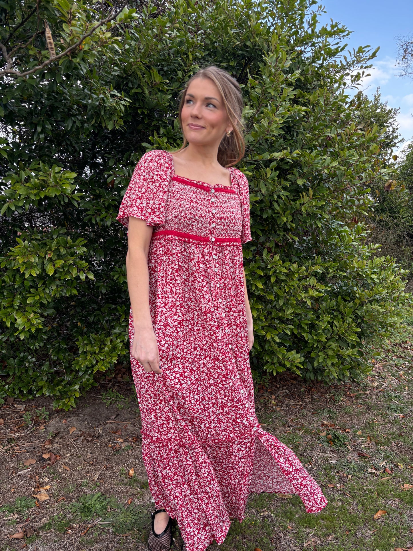 Redwood Flutter Sleeve Maxi Dress
