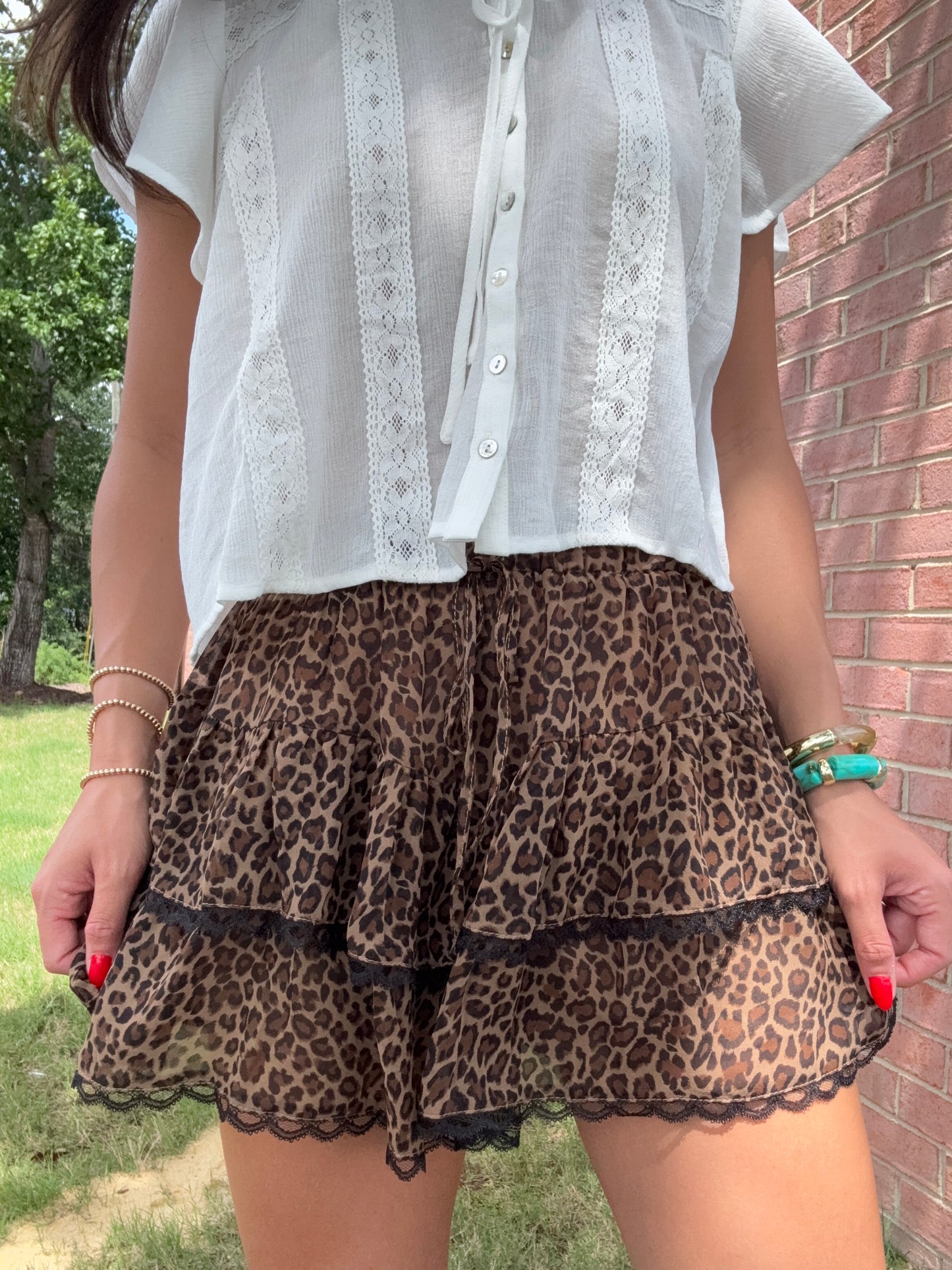 Leopard Tiered Lace Skort