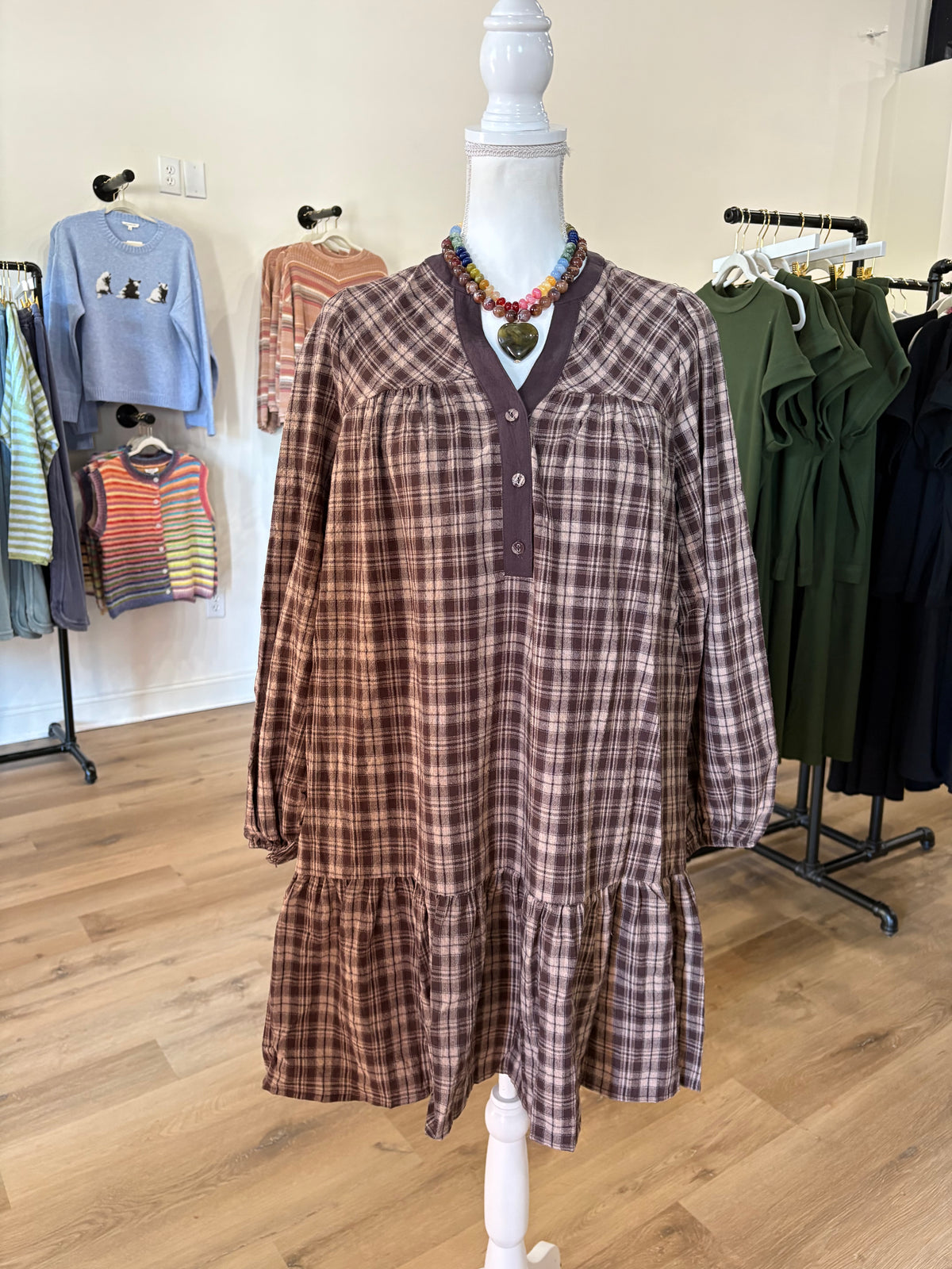 Brown Plaid Shirt Days Dress