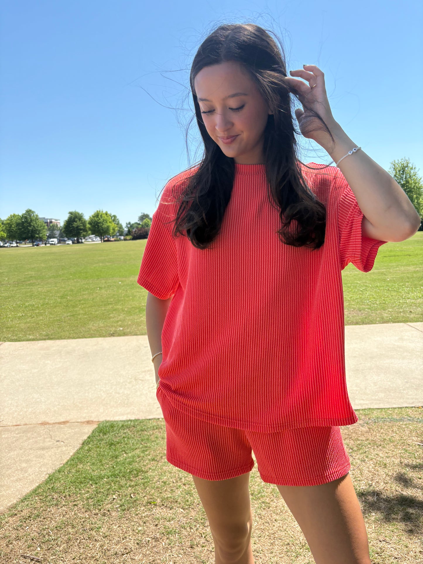 Coral Ribbed Matching Set