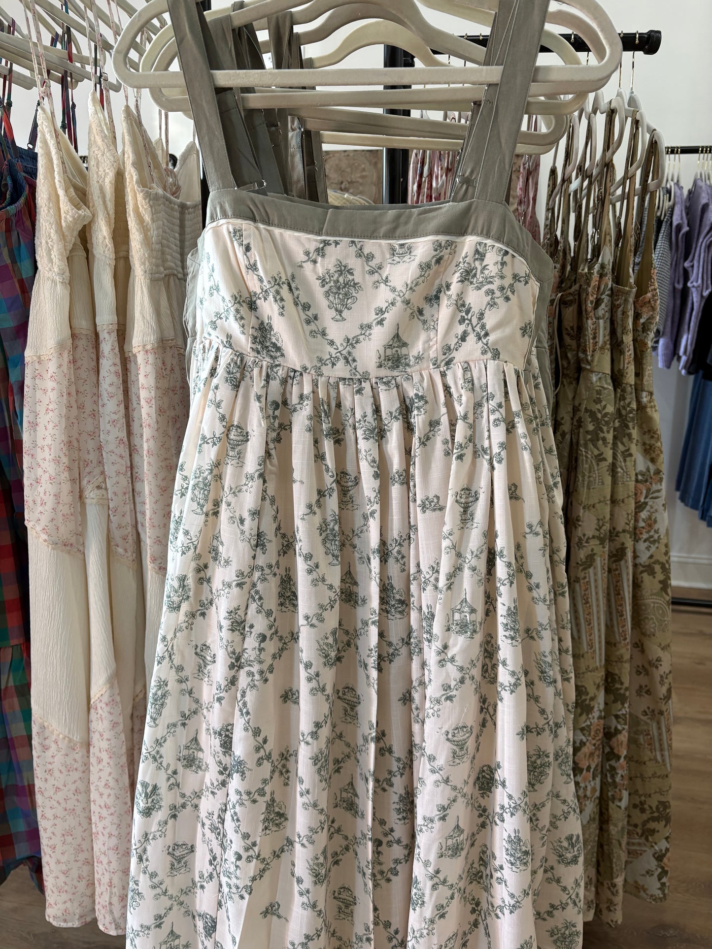 Green Toile Maxi Dress