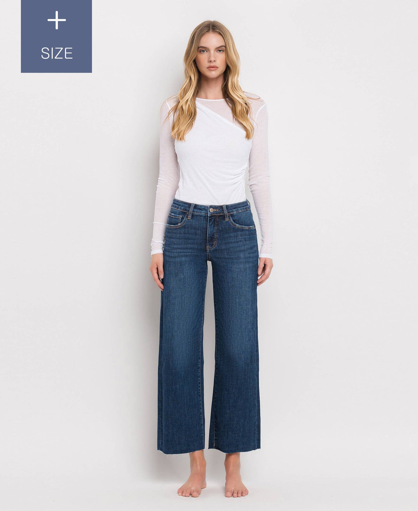 Tummy Control Wide Leg Cropped Denim
