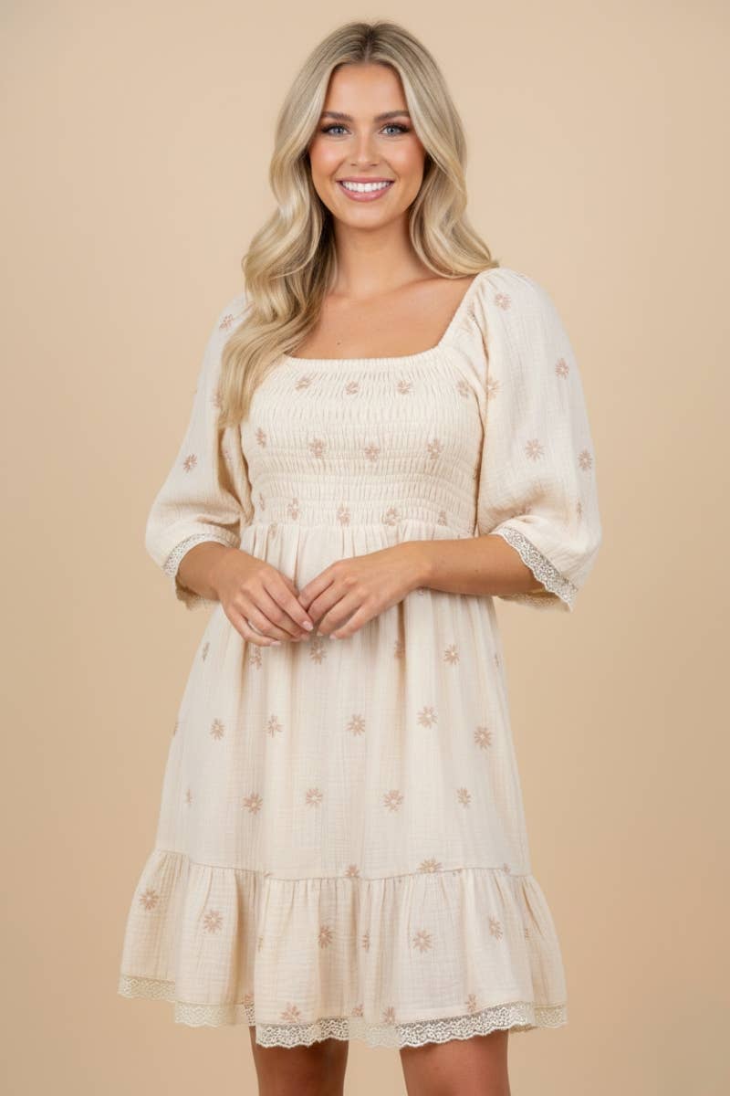 Bailey Cream Embroidered Mini Dress
