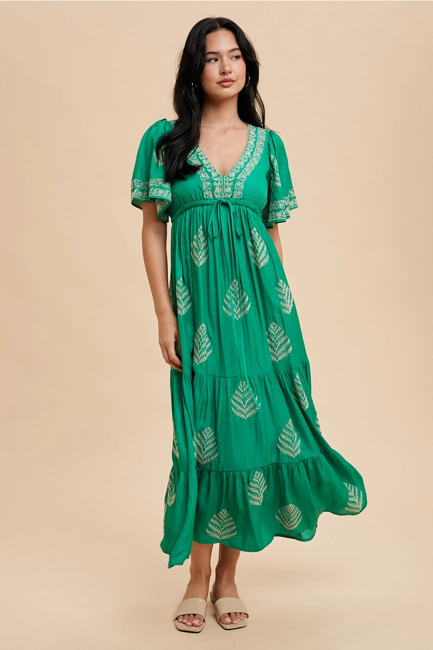 Jade Embroidered Maxi Dress