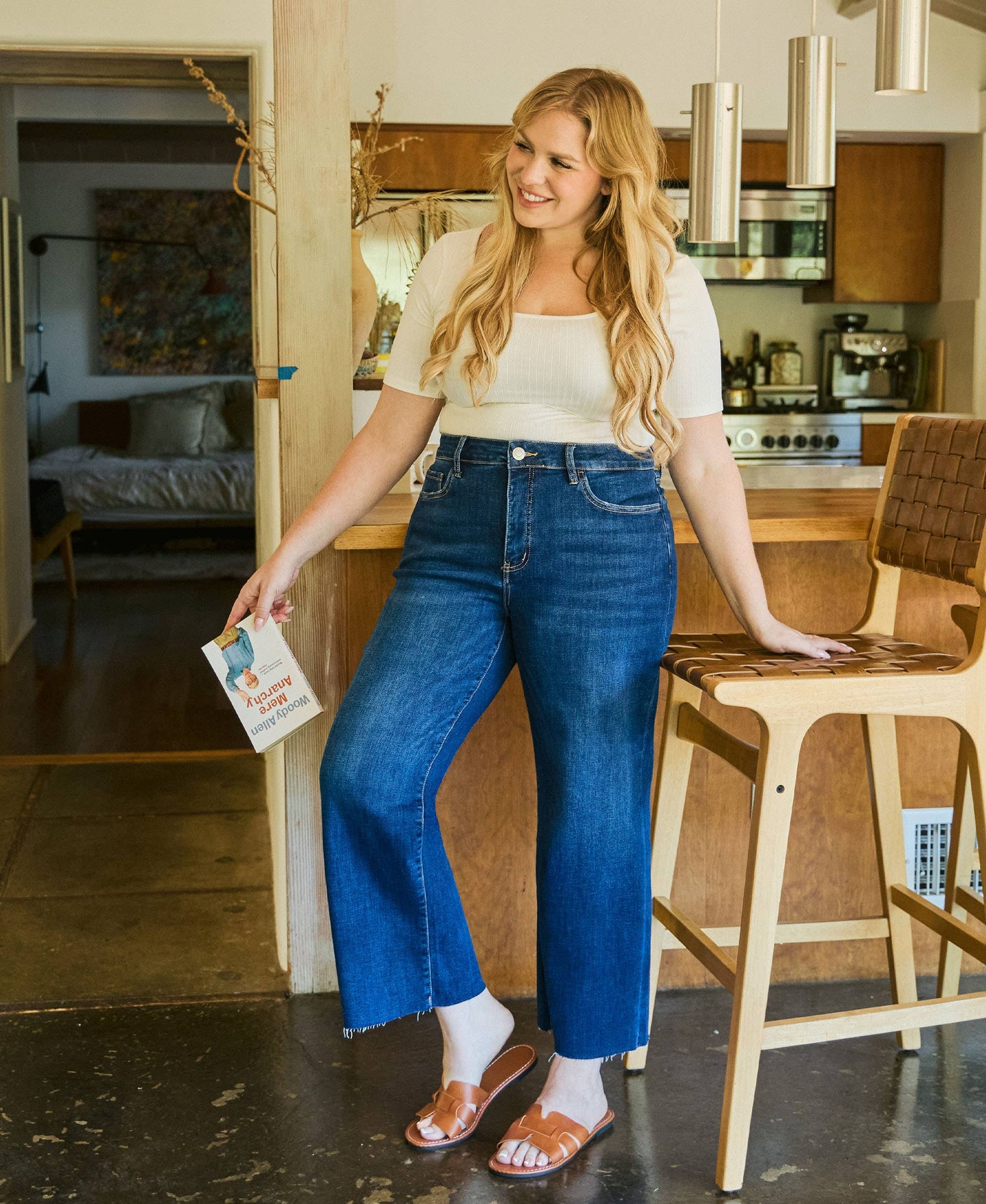 Tummy Control Wide Leg Cropped Denim