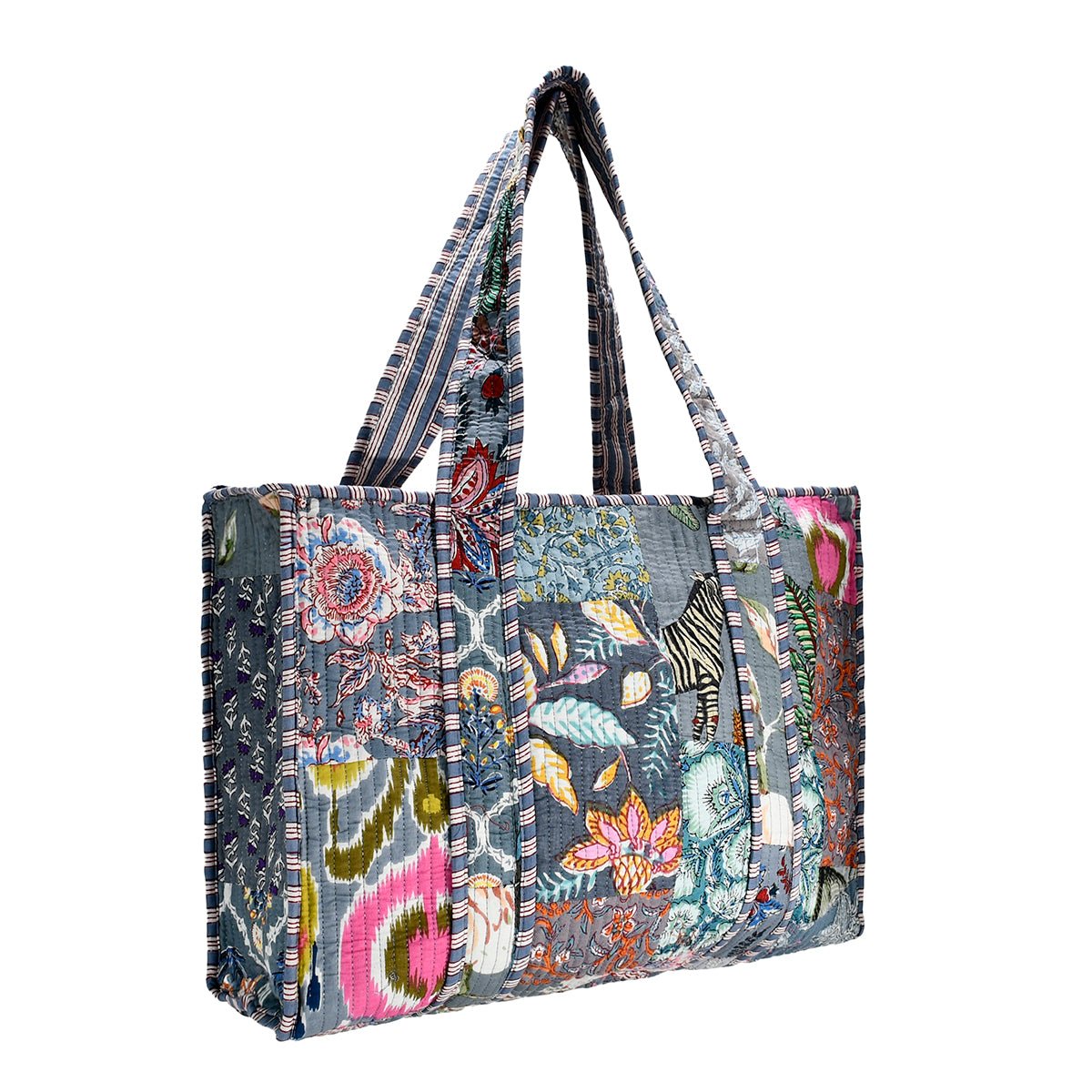 Blue Grey Small Quilted Tote