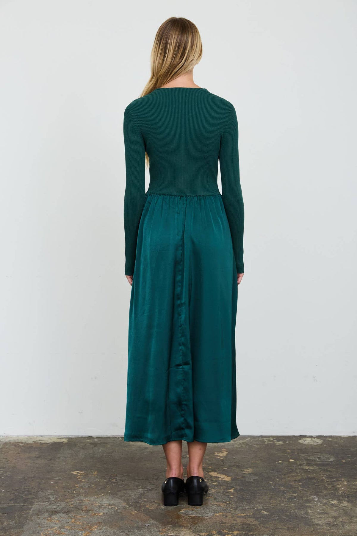 Emerald Satin Twofer Midi Dress