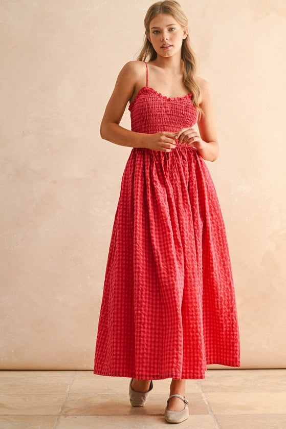 Cherry Gingham Maxi Dress