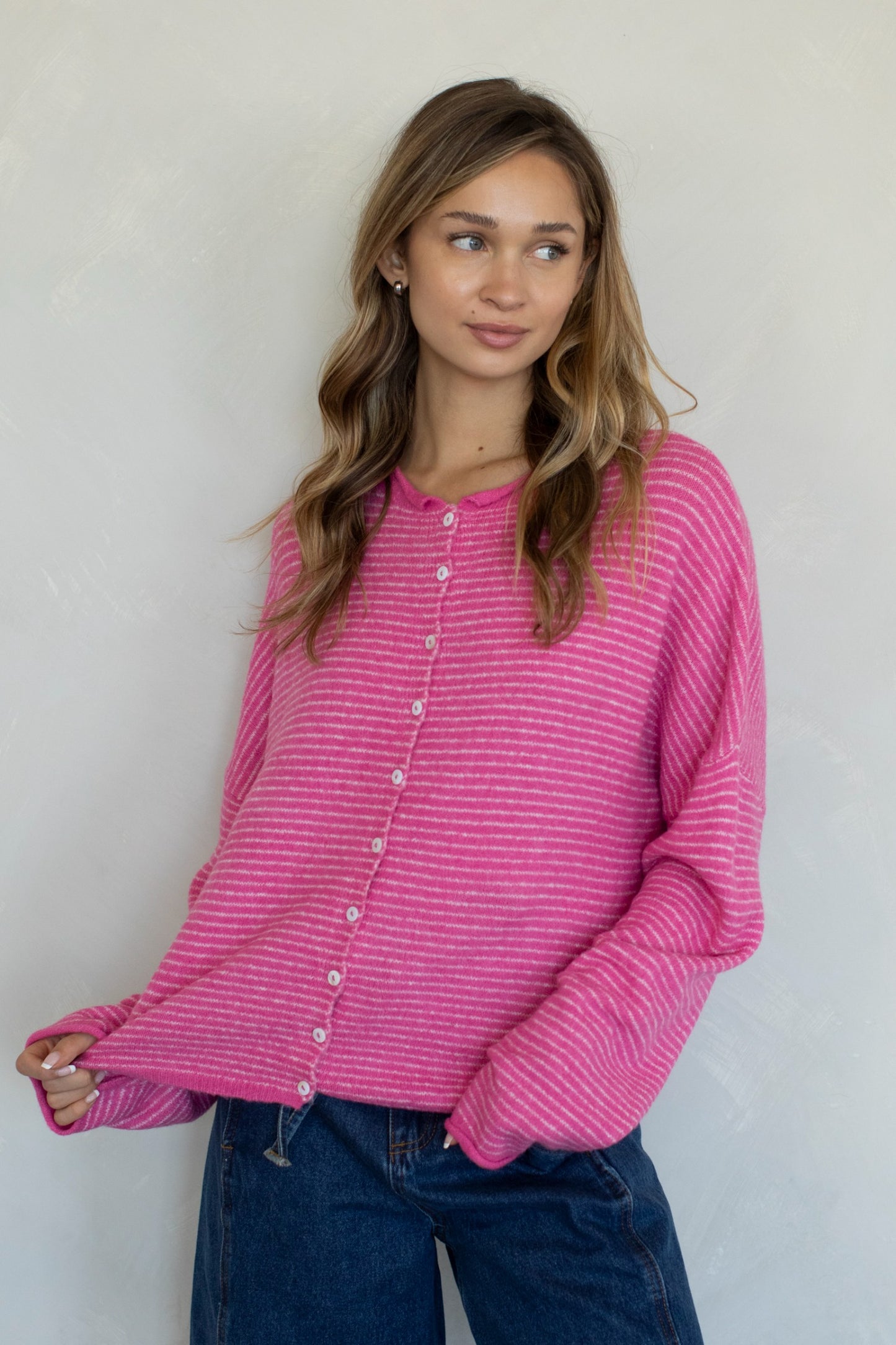 Pink Pinstripe Piper Cardigan